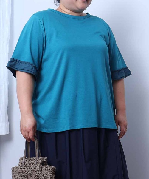 leswel（レスウェル）の「【L～5L 大きいサイズ】フリル スリーブ プルオーバー（Tシャツ/カットソー・レディース・グリーン/ブラウン/ネイビー・LL/3L/4L/5L/L）」の2枚目の写真