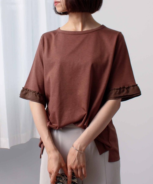 leswel（レスウェル）の「【L～5L 大きいサイズ】フリル スリーブ プルオーバー（Tシャツ/カットソー・レディース・グリーン/ブラウン/ネイビー・LL/3L/4L/5L/L）」の7枚目の写真
