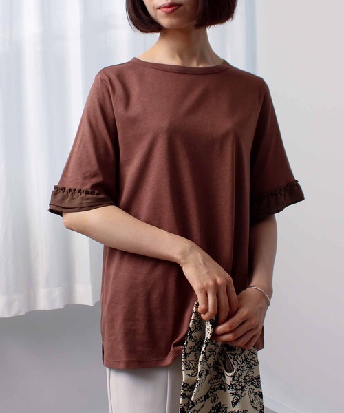 leswel（レスウェル）の「【L～5L 大きいサイズ】フリル スリーブ プルオーバー（Tシャツ/カットソー・レディース・グリーン/ブラウン/ネイビー・LL/3L/4L/5L/L）」の15枚目の写真