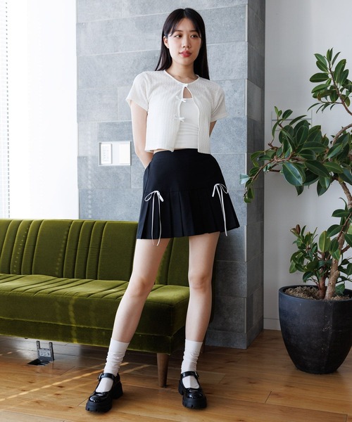 3.3 Field Trip （3.3フィールドトリップ）の「3.3 Field Trip／サテンリボン ショートカーディガン（Tシャツ/カットソー・レディース・ブラック/ホワイト/ブルー・FREE）」の20枚目の写真