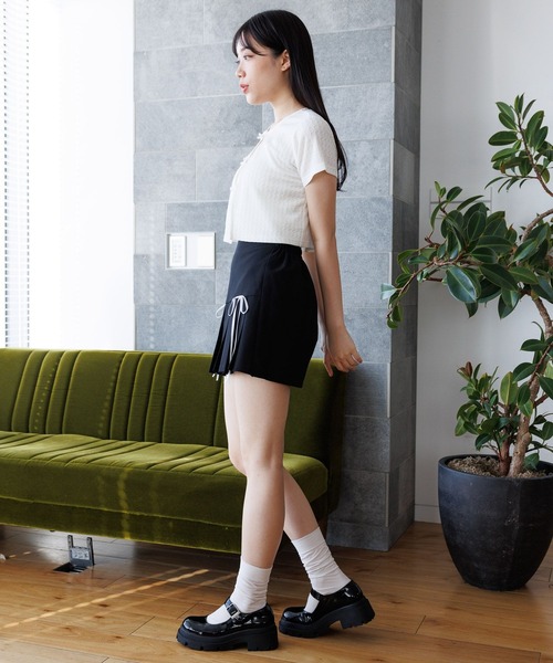 3.3 Field Trip （3.3フィールドトリップ）の「3.3 Field Trip／サテンリボン ショートカーディガン（Tシャツ/カットソー・レディース・ブラック/ホワイト/ブルー・FREE）」の21枚目の写真