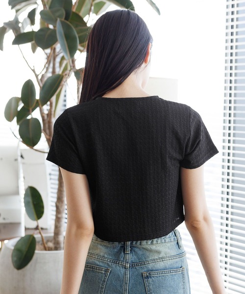 3.3 Field Trip （3.3フィールドトリップ）の「3.3 Field Trip／サテンリボン ショートカーディガン（Tシャツ/カットソー・レディース・ブラック/ホワイト/ブルー・FREE）」の4枚目の写真