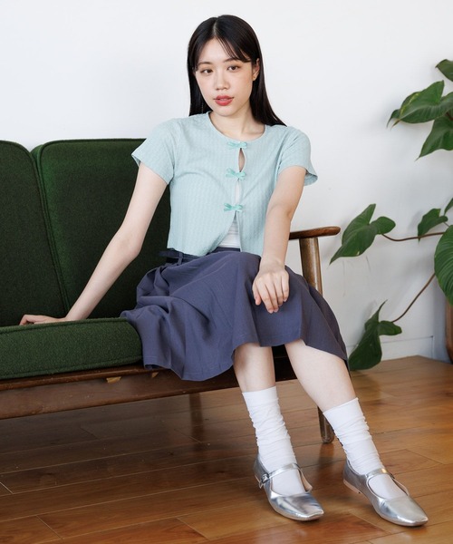 3.3 Field Trip （3.3フィールドトリップ）の「3.3 Field Trip／サテンリボン ショートカーディガン（Tシャツ/カットソー・レディース・ブラック/ホワイト/ブルー・FREE）」の7枚目の写真