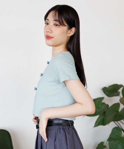 3.3 Field Trip （3.3フィールドトリップ）の「3.3 Field Trip／サテンリボン ショートカーディガン（Tシャツ/カットソー・レディース・ブラック/ホワイト/ブルー・FREE）」の9枚目の写真