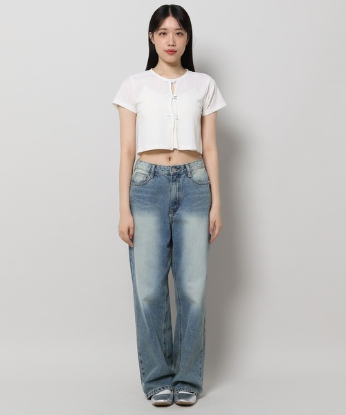 3.3 Field Trip （3.3フィールドトリップ）の「3.3 Field Trip／サテンリボン ショートカーディガン（Tシャツ/カットソー・レディース・ブラック/ホワイト/ブルー・FREE）」の10枚目の写真