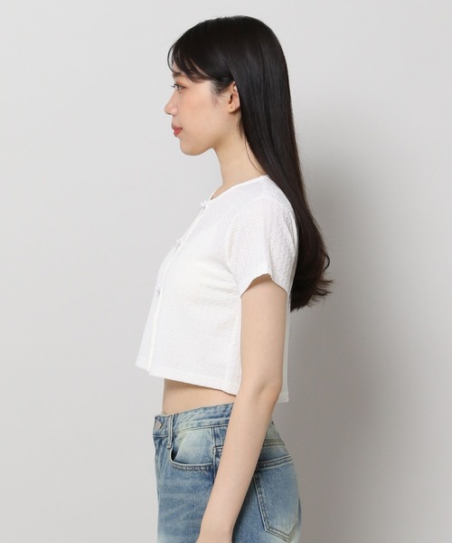 3.3 Field Trip （3.3フィールドトリップ）の「3.3 Field Trip／サテンリボン ショートカーディガン（Tシャツ/カットソー・レディース・ブラック/ホワイト/ブルー・FREE）」の12枚目の写真