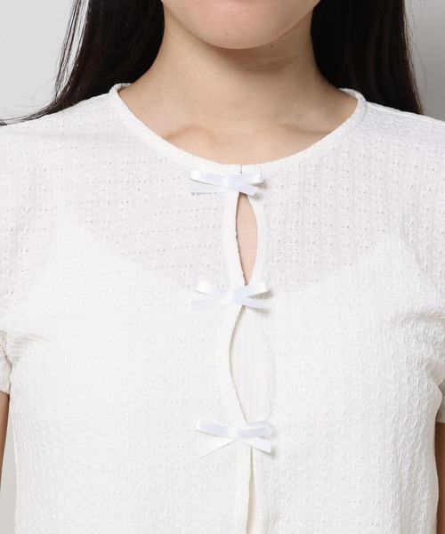 3.3 Field Trip （3.3フィールドトリップ）の「3.3 Field Trip／サテンリボン ショートカーディガン（Tシャツ/カットソー・レディース・ブラック/ホワイト/ブルー・FREE）」の14枚目の写真