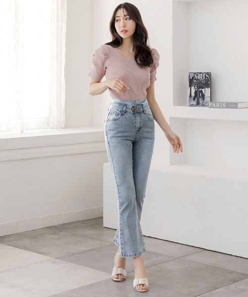 Julia Boutique（ジュリアブティック）の「S-Lサイズ フレアデニムパンツ（デニムパンツ・レディース・ネイビー/ライトブルー・S/M/L）」の4枚目の写真