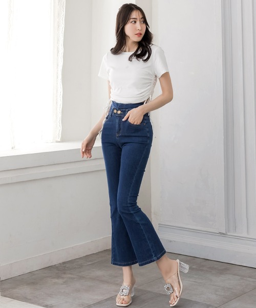 Julia Boutique（ジュリアブティック）の「S-Lサイズ フレアデニムパンツ（デニムパンツ・レディース・ネイビー/ライトブルー・S/M/L）」の22枚目の写真