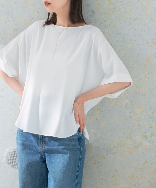 URBAN RESEARCH ROSSO WOMEN(アーバンリサーチ ロッソ)の「5分袖バックタックプルオーバー(シャツ/ブラウス・レディース・ブラック/グリーン系その他/ホワイト・FREE)」の4枚目の写真