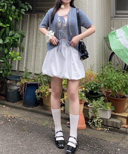 nemne store(ネンネストア)の「【Seoup】ネップヤーン前リボンニットカーディガン(カーディガン/ボレロ・レディース・ライトブルー/ブラウン・フリー)」の5枚目の写真