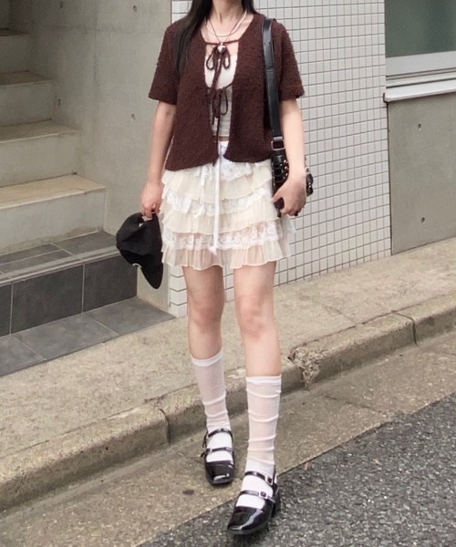 nemne store(ネンネストア)の「【Seoup】ネップヤーン前リボンニットカーディガン(カーディガン/ボレロ・レディース・ライトブルー/ブラウン・フリー)」の18枚目の写真