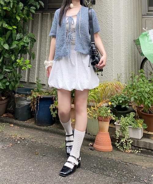 nemne store(ネンネストア)の「【Seoup】ネップヤーン前リボンニットカーディガン(カーディガン/ボレロ・レディース・ライトブルー/ブラウン・フリー)」の4枚目の写真