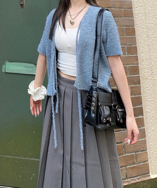 nemne store(ネンネストア)の「【Seoup】ネップヤーン前リボンニットカーディガン(カーディガン/ボレロ・レディース・ライトブルー/ブラウン・フリー)」の9枚目の写真