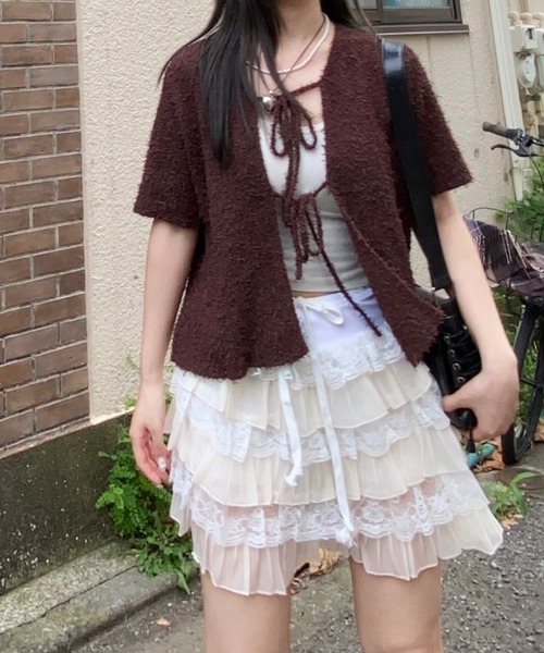 nemne store(ネンネストア)の「【Seoup】ネップヤーン前リボンニットカーディガン(カーディガン/ボレロ・レディース・ライトブルー/ブラウン・フリー)」の13枚目の写真