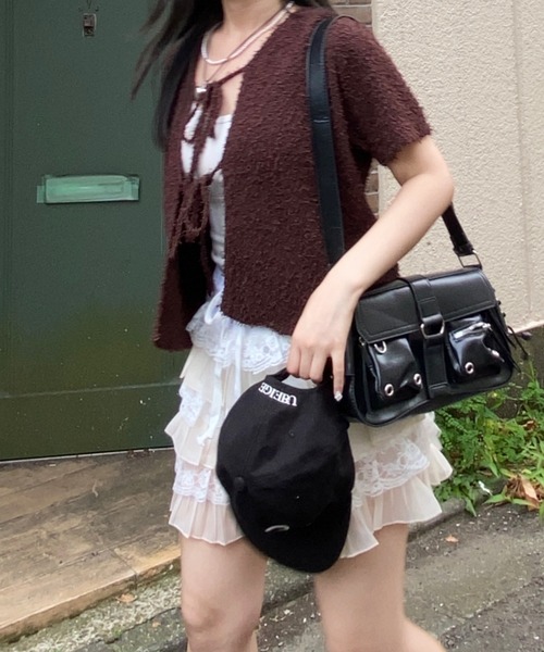 nemne store(ネンネストア)の「【Seoup】ネップヤーン前リボンニットカーディガン(カーディガン/ボレロ・レディース・ライトブルー/ブラウン・フリー)」の14枚目の写真