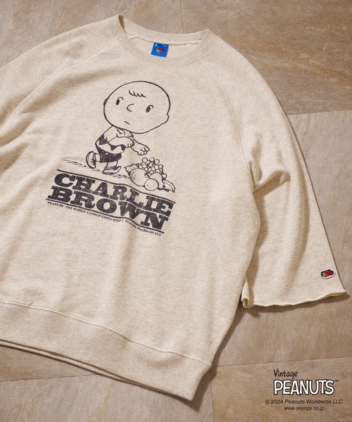 七分袖T スヌーピー Bootleggers L コラボ / ピーナッツ / 七分袖スウェット LOOMxPEANUTS THE OF FRUIT 両面プリント　PEANUTS トップス