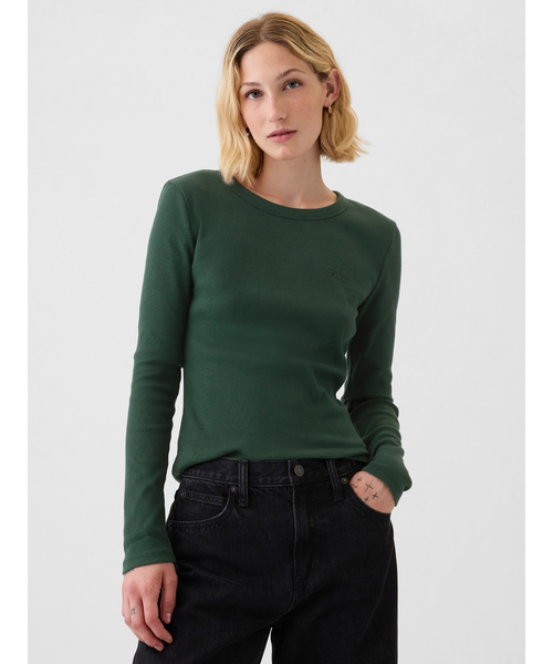 GAP（ギャップ）の「長袖リブ GAPロゴTシャツ（Tシャツ/カットソー・レディース・グレー/ホワイト/グリーン/ブラック・M/S/XS/XXS/XL/L）」の8枚目の写真