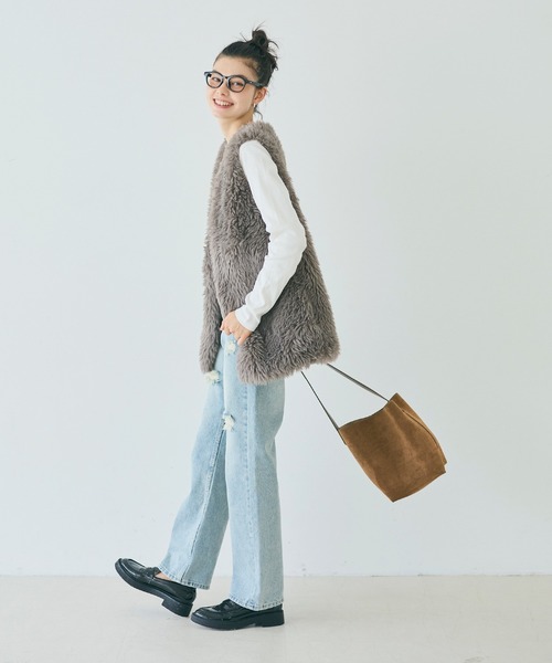 coca（coca）（コカ）の「フェイクファーベスト ポケット付き（ベスト・レディース・グレー/ライトベージュ/グレイッシュベージュ・L/M）」の11枚目の写真