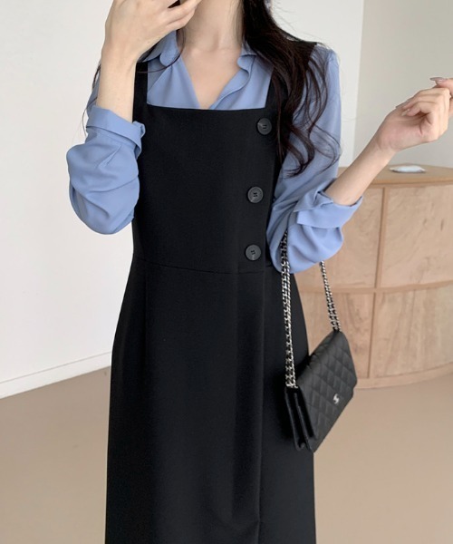 【セール】フロントスリットスクエアジャンパースカート（ジャンパースカート）｜ECLIN（エクラン）