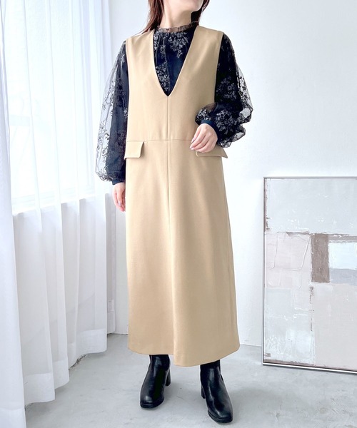 mysty woman（ミスティウーマン）の「深Ｖジャンスカ  148922（ジャンパースカート・レディース・ベージュ/ブラック/グレー・FREE）」の9枚目の写真