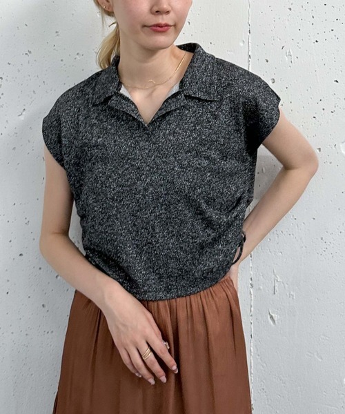 archives(アルシーヴ)の「サイドリボンラメミニ裏毛プルオーバー(Tシャツ/カットソー・レディース・チャコールグレー/グレー/ブラック・MEDIUM)」の1枚目の写真