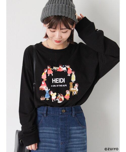 ehka sopo(エヘカソポ)の「【アルプスの少女ハイジ】プリントロンT(Tシャツ/カットソー・レディース・オフホワイト/サックスブルー/ブラック・F)」の2枚目の写真
