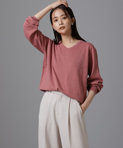 NANO universe Vネックニットセーター アイボリー ナノ・ユニバース NANO universe ウォッシャブルフォックス Vネック