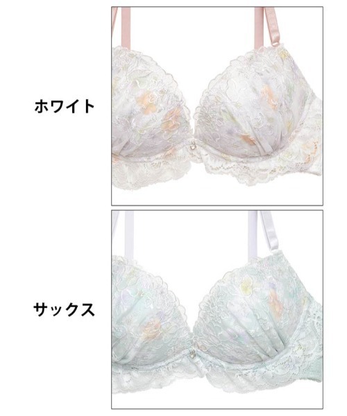 DRW(ドロー)の「フリル 水彩 シアー ブルーム ブラジャー & フルバック ショーツ(ブラ&ショーツ・レディース・ホワイト/ライトブルー・B70/B75/C75/D70/D75/A70/C80)」の11枚目の写真