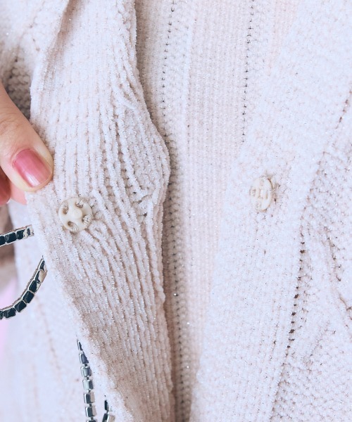 セール】＜大きいサイズ＞ ケーブル編みラメモールニットカーディガン