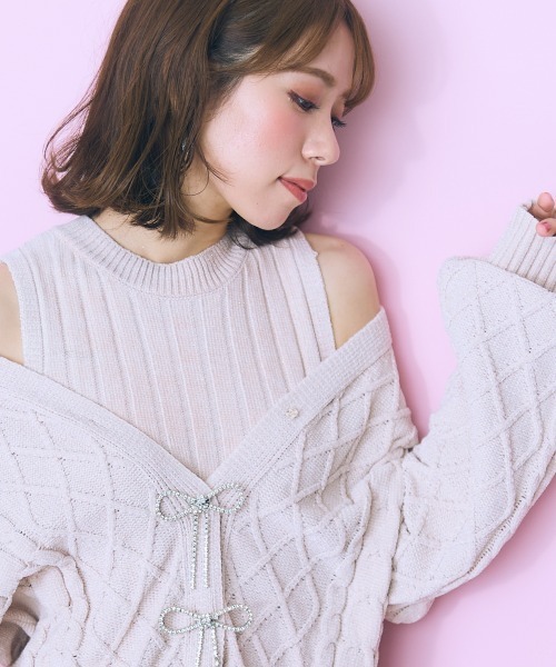 セール】＜大きいサイズ＞ ケーブル編みラメモールニットカーディガン