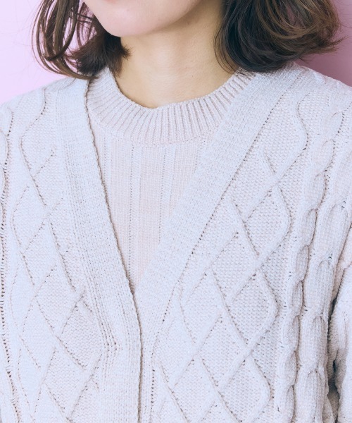 marun(マルン)の「<大きいサイズ> ケーブル編みラメモールニットカーディガン marun(カーディガン/ボレロ・レディース・ホワイト系/ピンク・5L/4L/3L/LL/L)」の12枚目の写真