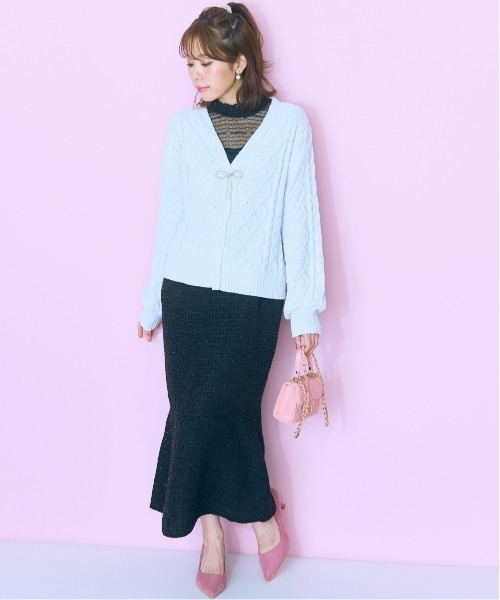 セール】＜大きいサイズ＞ ケーブル編みラメモールニットカーディガン