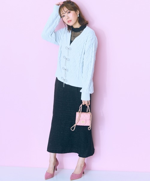 セール】＜大きいサイズ＞ ケーブル編みラメモールニットカーディガン