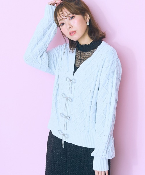 大きいサイズ＞ ケーブル編みラメモールニットカーディガン marun