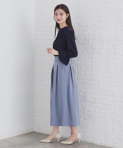 セール】タックネックパール調ブラウス【洗濯機洗い可/ストレッチ