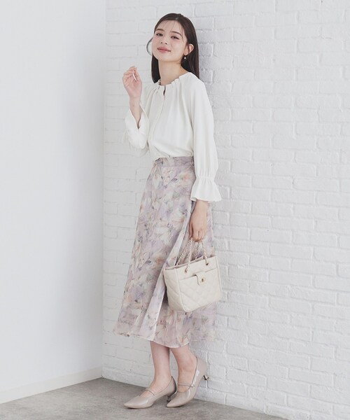 セール】タックネックパール調ブラウス【洗濯機洗い可/ストレッチ