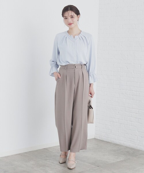 セール】タックネックパール調ブラウス【洗濯機洗い可/ストレッチ