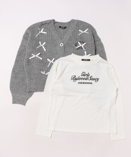 by LOVEiT（バイラビット）の「リボンカーディガンTシャツセット（ニット/セーター・キッズ・グレー/アイボリー/ブラック・120cm/130cm/140cm/150cm/160cm）」の5枚目の写真