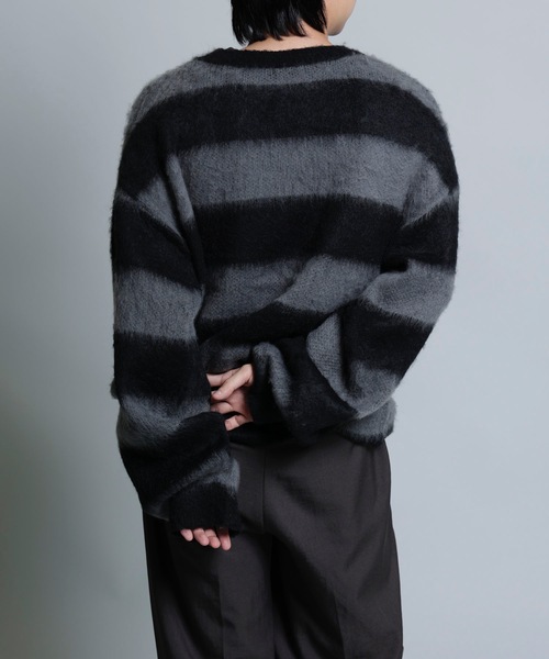 MandO(Auntie Rosa)(エムオー)の「【MandO】ウール混配色シャギーボーダーニット(ニット/セーター・メンズ・ブラック/ネイビー・MEDIUM/LARGE)」の5枚目の写真