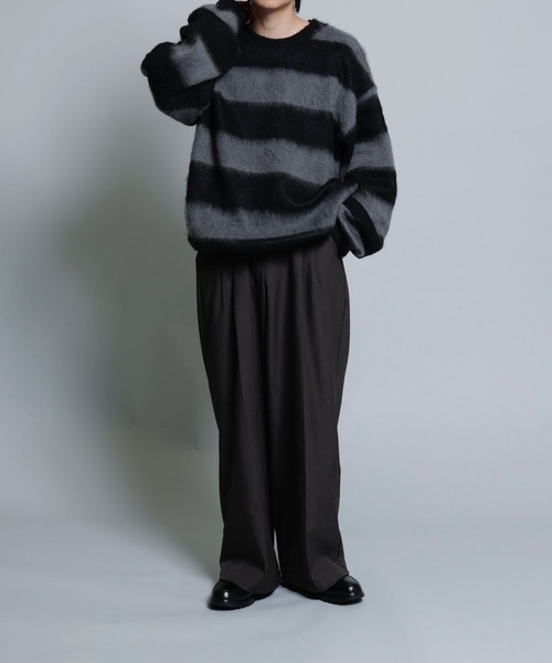 MandO(Auntie Rosa)(エムオー)の「【MandO】ウール混配色シャギーボーダーニット(ニット/セーター・メンズ・ブラック/ネイビー・MEDIUM/LARGE)」の6枚目の写真