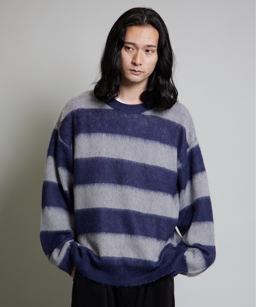 MandO(Auntie Rosa)(エムオー)の「【MandO】ウール混配色シャギーボーダーニット(ニット/セーター・メンズ・ブラック/ネイビー・MEDIUM/LARGE)」の7枚目の写真