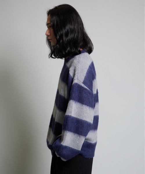 MandO(Auntie Rosa)(エムオー)の「【MandO】ウール混配色シャギーボーダーニット(ニット/セーター・メンズ・ブラック/ネイビー・MEDIUM/LARGE)」の8枚目の写真
