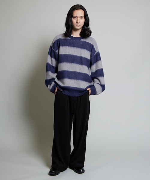 MandO(Auntie Rosa)(エムオー)の「【MandO】ウール混配色シャギーボーダーニット(ニット/セーター・メンズ・ブラック/ネイビー・MEDIUM/LARGE)」の10枚目の写真