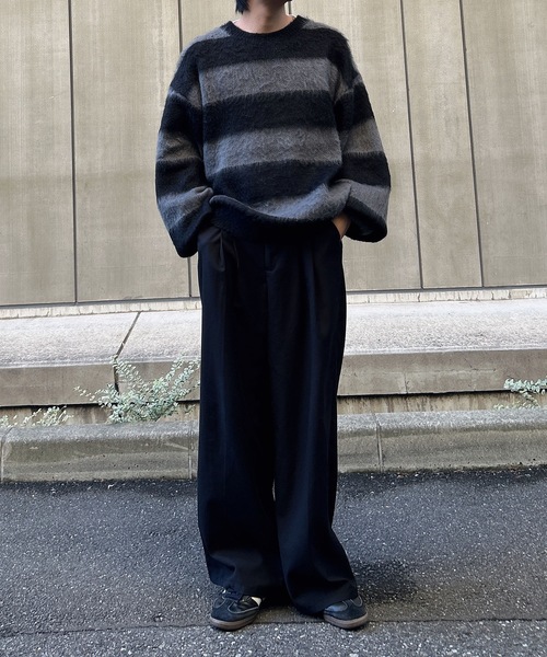 MandO(Auntie Rosa)(エムオー)の「【MandO】ウール混配色シャギーボーダーニット(ニット/セーター・メンズ・ブラック/ネイビー・MEDIUM/LARGE)」の11枚目の写真