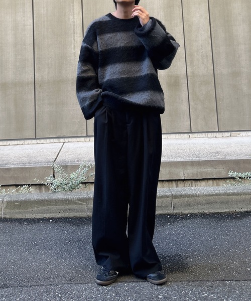 MandO(Auntie Rosa)(エムオー)の「【MandO】ウール混配色シャギーボーダーニット(ニット/セーター・メンズ・ブラック/ネイビー・MEDIUM/LARGE)」の12枚目の写真