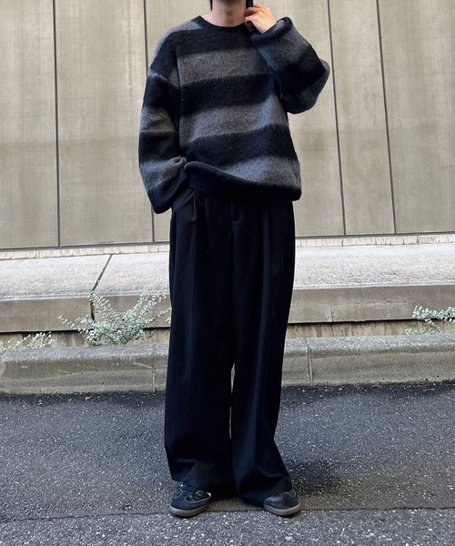 MandO(Auntie Rosa)(エムオー)の「【MandO】ウール混配色シャギーボーダーニット(ニット/セーター・メンズ・ブラック/ネイビー・MEDIUM/LARGE)」の13枚目の写真