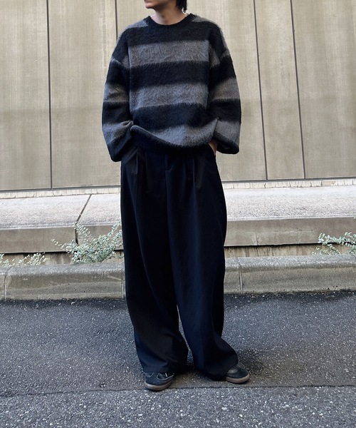 MandO(Auntie Rosa)(エムオー)の「【MandO】ウール混配色シャギーボーダーニット(ニット/セーター・メンズ・ブラック/ネイビー・MEDIUM/LARGE)」の14枚目の写真