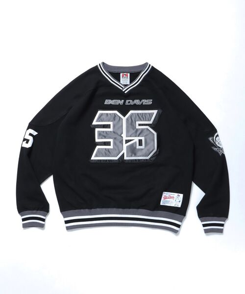 BEN DAVIS(ベンデイビス)の「【BEN DAVIS(ベンデイビス)】NUMBERED HOCKEY JERSEY V/N / Vネック 裏毛 ゲームシャツ 刺繍 シャツ(スウェット・メンズ・オフホワイト/レッド/ネイビー/ブラック・MEDIUM/X-LARGE/LARGE)」の5枚目の写真