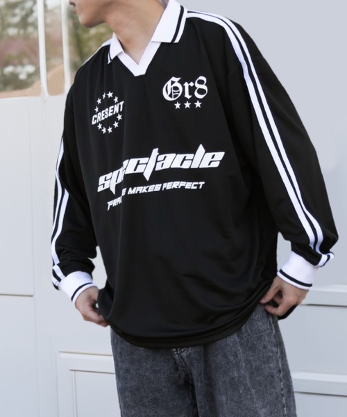 SlashDate(スラッシュデイト)の「サッカーデザイン ロングスリーブTシャツ ゲームシャツ オーバーサイズ(Tシャツ/カットソー・メンズ・ネイビー/ブラック/オフホワイト・M/L)」の18枚目の写真